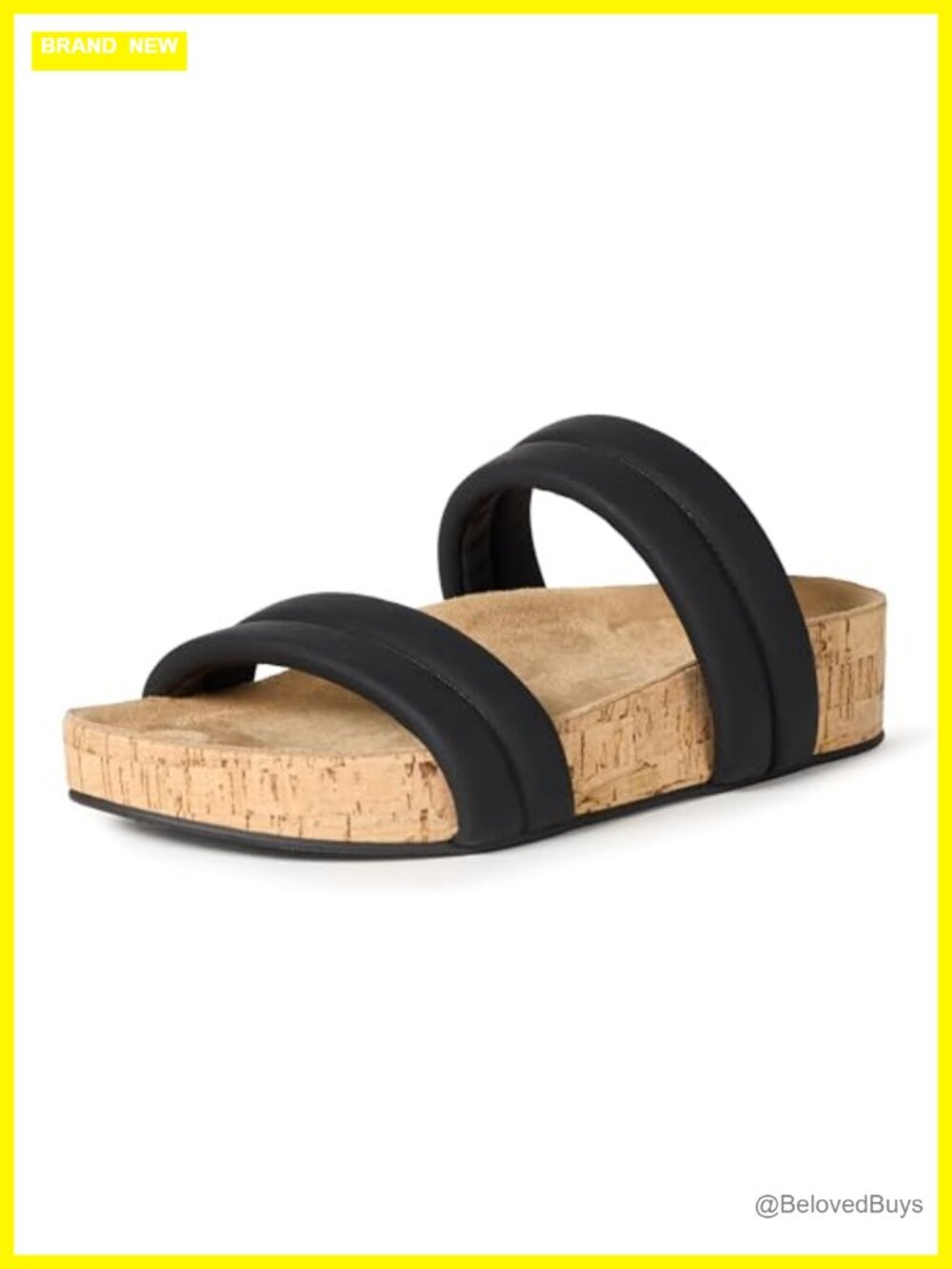 Women's Cork Slide Sandals with Molded Footbed Faux Leather Slip-On